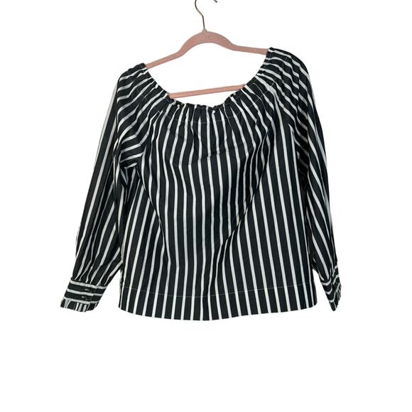 NWT J. Crew Gray & White Striped Off The Shoulder Top With Bow Blouse Size XS - Picture 2 of 8